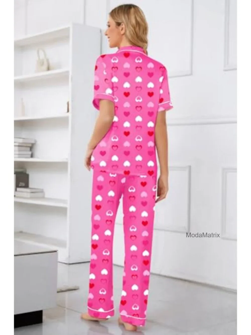 Satin Pajama Set with Button Down Top and Shorts for Girls
